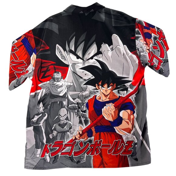 Vtg Dragon Ball Z Anime GOKU Graphic Shirt Y2K All Over Print Button Up Mens Lg - Picture 2 of 14
